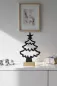 Preview: Tannenbaum aus schwarzem Metall auf Holzsockel – elegante Weihnachtsdekoration