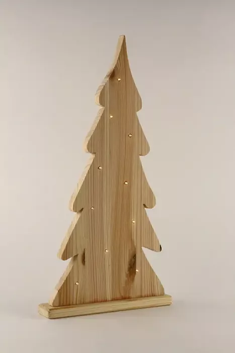 Preview: Detailansicht des 48 cm hohen Tannenbaums aus Kiefernholz mit integrierter LED-Beleuchtung – stimmungsvolle Weihnachtsdeko