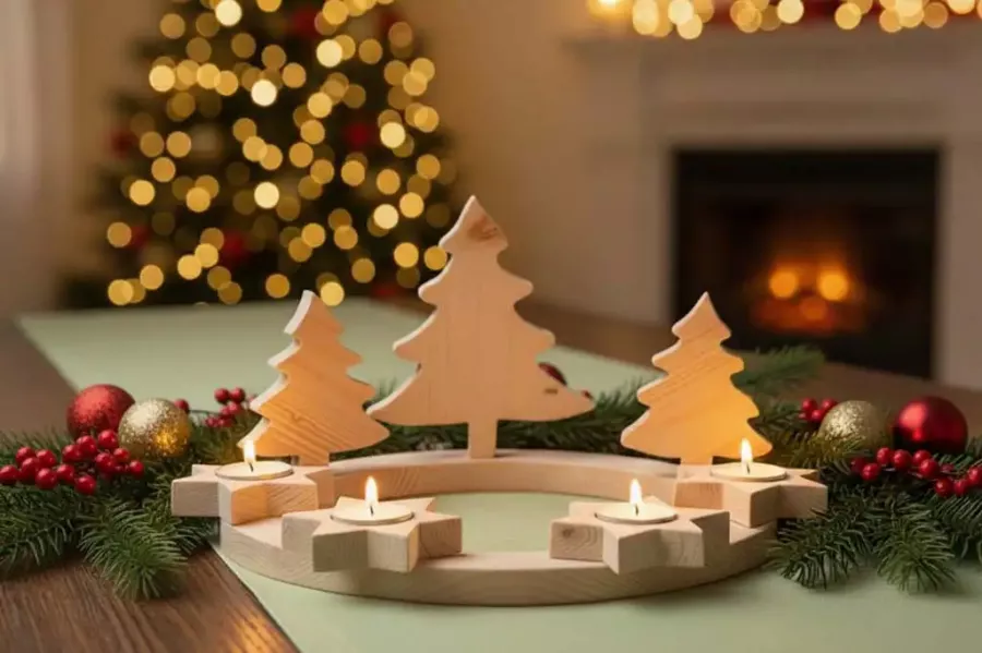 Dekorativer Holz-Adventskranz aus Kiefer für die festliche Adventszeit