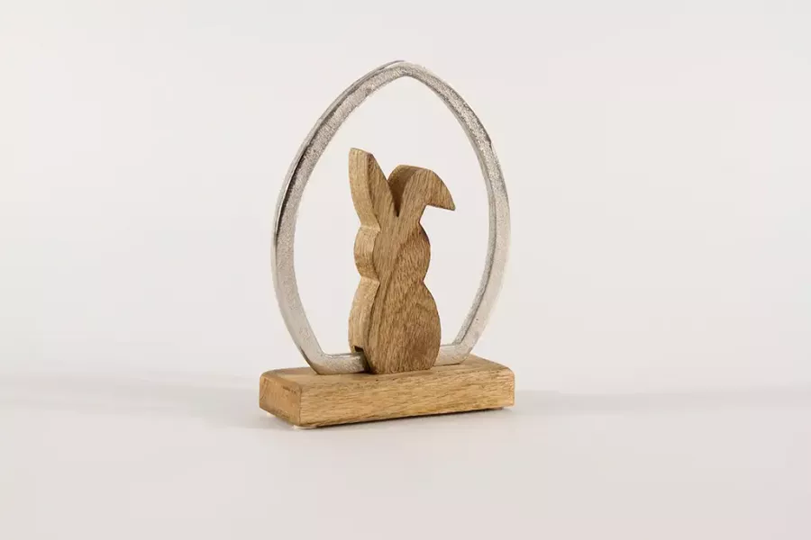 Preview: Hase aus Holz im Metall Ei