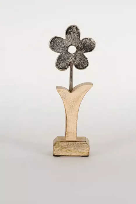 Preview: Metall‑Blume auf Holzsockel ca. 22 cm – elegante Wohnaccessoire, jetzt online entdecken & bestellen!