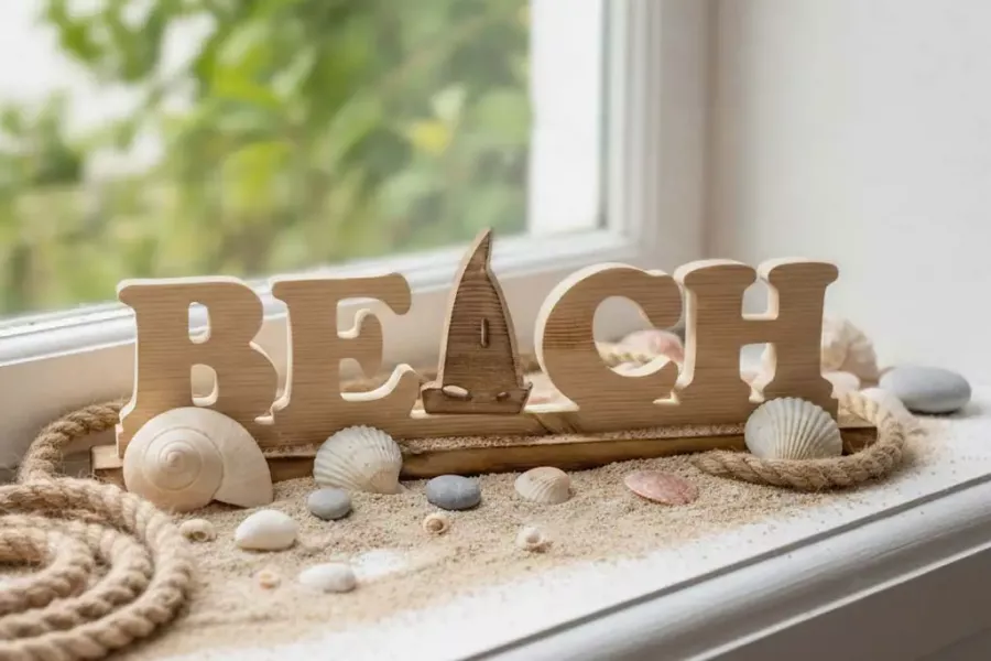 Holzschriftzug BEACH – dekorativer Aufsteller im Küstenstil