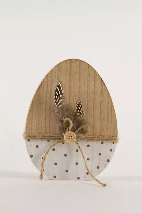 Preview: Ei aus Holz mit Federn 19 cm