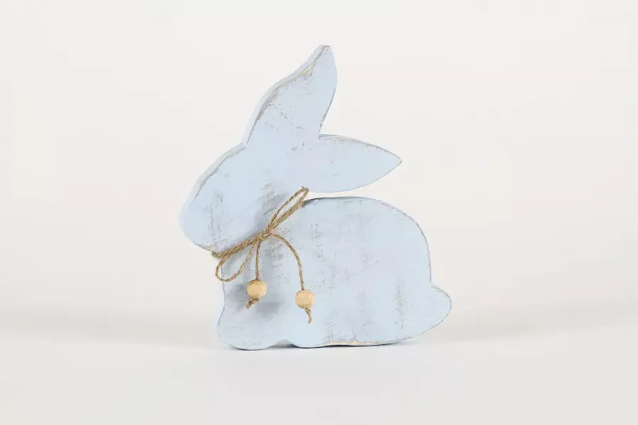 Preview: Aufsteller Osterhase aus Holz 15 cm  Shabby Chic blau