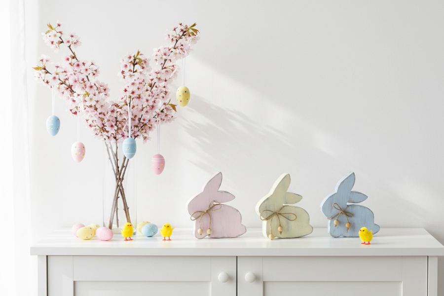 Preview: Osterhase aus Holz 11 cm Shabby Chic gelb