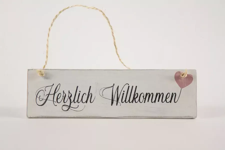 Preview: Deko-Schild aus Holz Herzlich Willkommen