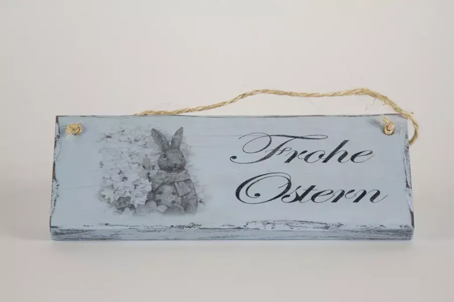 Deko-Schild „Frohe Ostern“ aus Holz – rustikale Vintage Osterdekoration für Tür und Fenster