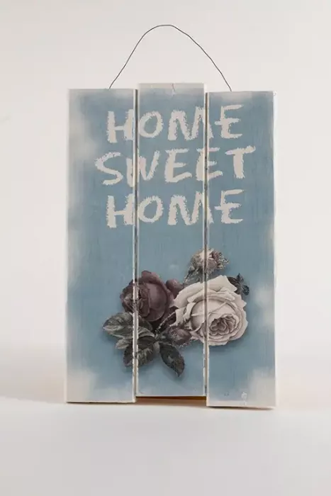 Preview: Wandbild „Home Sweet Home“ aus Holz – rustikale Vintage Wanddekoration für Wohnzimmer und Eingangsbereich
