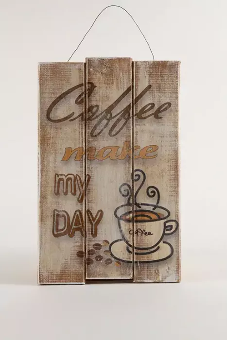 Preview: Wandbild „Coffee Make My Day“ – rustikale Vintage-Kaffee-Dekoration für Küche und Wohnbereich