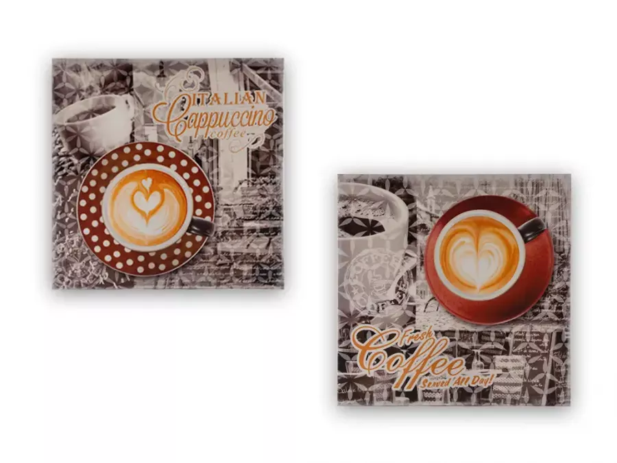 Zweiteiliges Wandbild Set mit Cappuccino und Kaffeebohnen auf Keilrahmen – Ideal für Küche und Essbereich