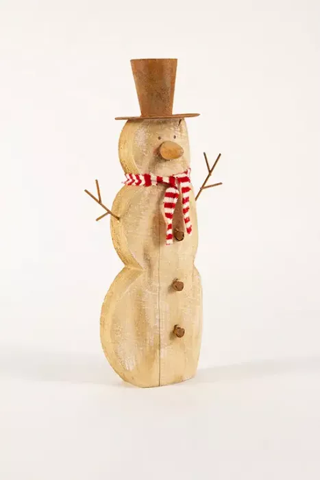 Preview: Winterliche Schneemann Dekofigur aus Holz kaufen