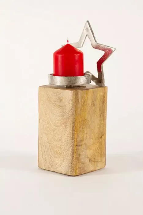 Preview: Kerzenhalter in Sternform aus Holz – festliche Dekoration