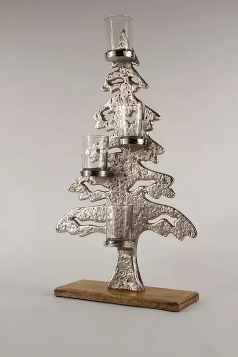 Preview: Vielseitiger Tannenbaum aus Metall – 4 Glaswindlichter für Kerzen oder Teelichter, ideal für Tisch oder Fensterbank