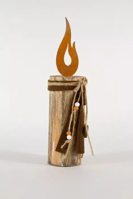 Deko Kerze Holzpfahl mit Rost Flamme bestellen