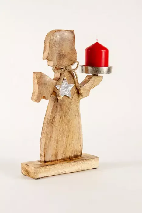 Preview: Handgefertigter Engel aus Mangoholz – natürliche Holzdeko