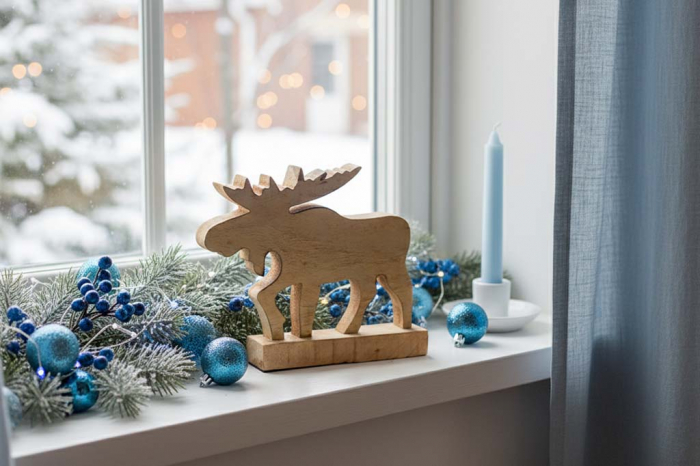 Massiver Elch aus Mangoholz in Braun – perfekte Holzfigur für winterliche Stimmung