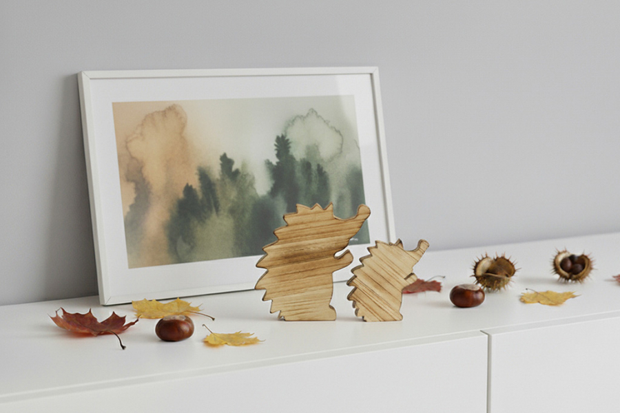 Preview: Handgefertigter Holz-Igel geflammtes Design – ideale Deko für Herbst/Winter; jetzt sichern