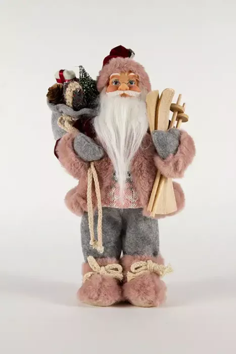 Preview: Nikolaus aus Textil in Pink – 30 cm hohe Weihnachtsdeko für festliche Stimmung