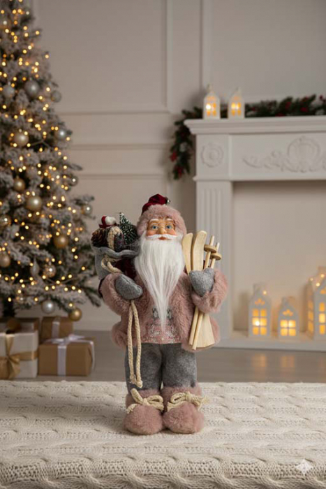 Preview: Nikolaus aus Textil in Pink – 30 cm hohe Weihnachtsdeko für festliche Stimmung