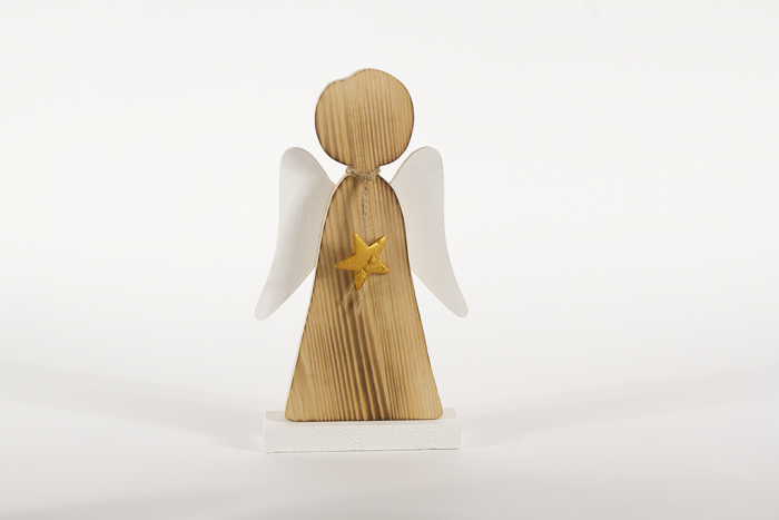 Engel aus Holz mit Fluegeln weiss 26cm