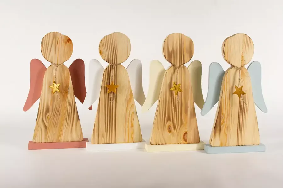 Preview: Engel aus Holz mit bunten Fluegeln 35cm