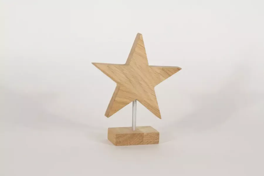 Eleganter Holzstern auf Metallstab – 17 cm, ideal für festliche Tischdekoration