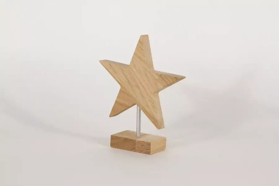 Dekorativer Stern aus Eichenholz auf Metallstab – 17 cm für natürliche Weihnachtsstimmung