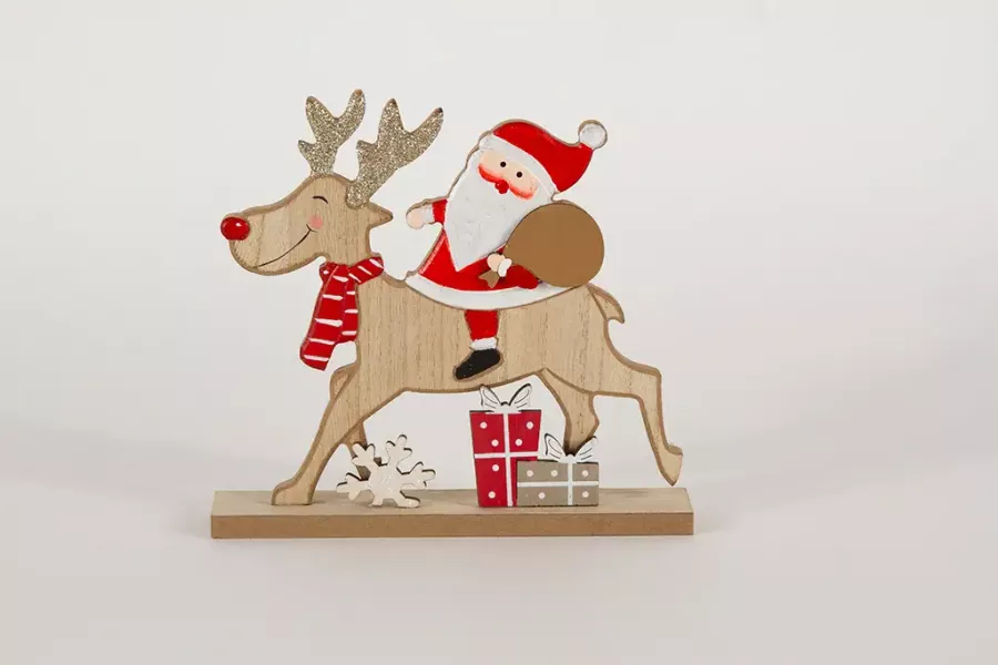 Preview: Nikolaus auf Rentier aus Holz – festliche Weihnachtsdekoration