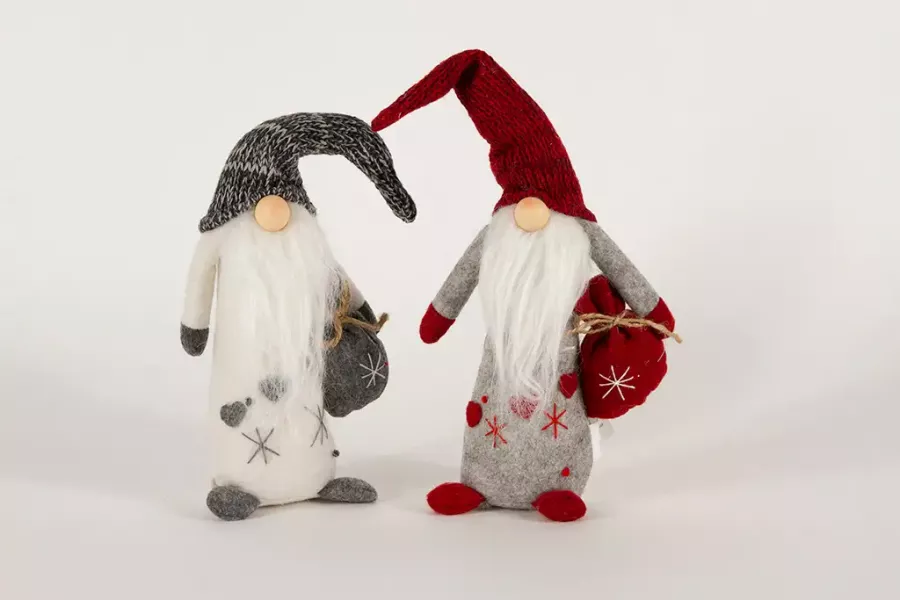Preview: Wichtel mit Sack aus Textil – 30 cm in Grau – festliche Tischdekoration