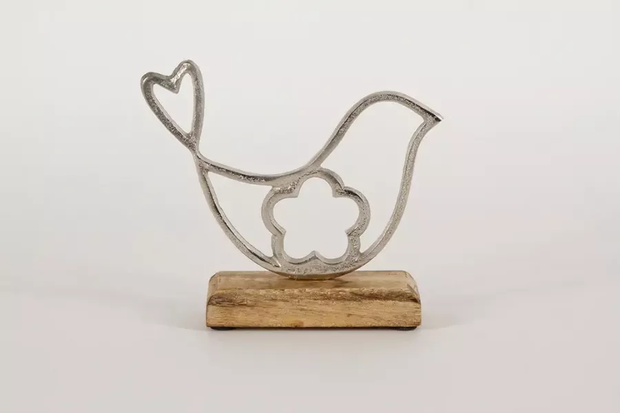 Preview: Vogel aus Metall auf Holzsockel ca. 18 cm – jetzt dekorieren & gleich im Shop bestellen!