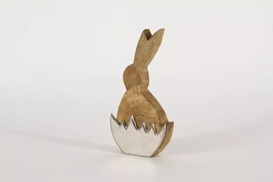 Preview: Hase aus Holz im Ei aus Metall