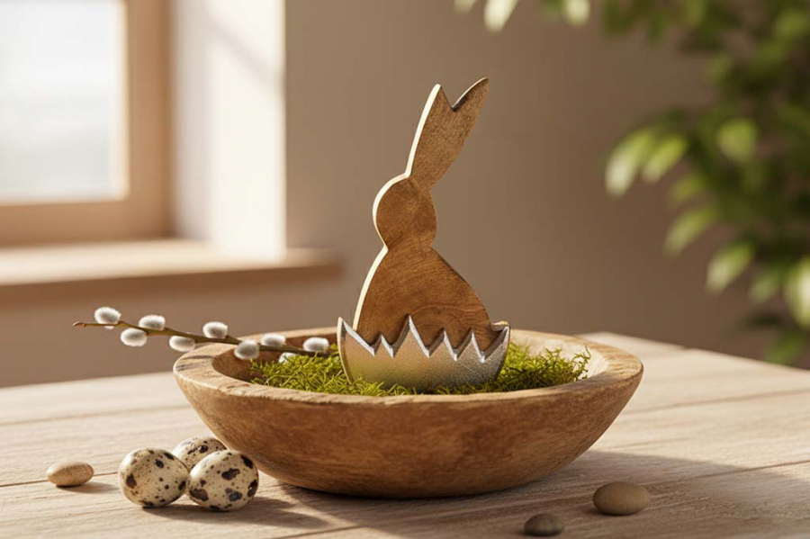 Preview: Hase aus Holz im Ei aus Metall