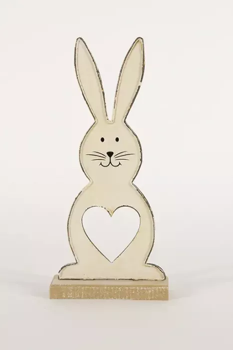Preview: Hase aus Metall auf Holz weiss 27 cm