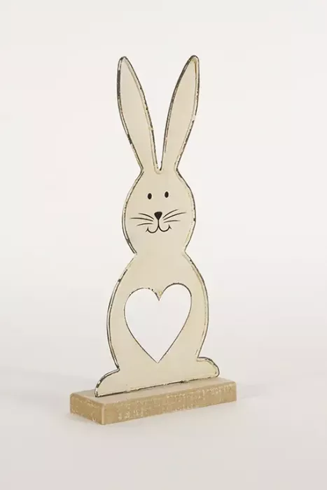 Preview: Hase aus Metall auf Holz weiss 27 cm
