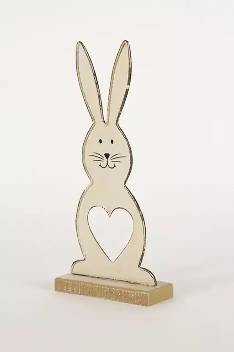 Preview: Hase aus Metall auf Holz weiss 27 cm