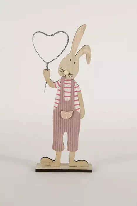 Hase aus Holz mit Herz - rosa