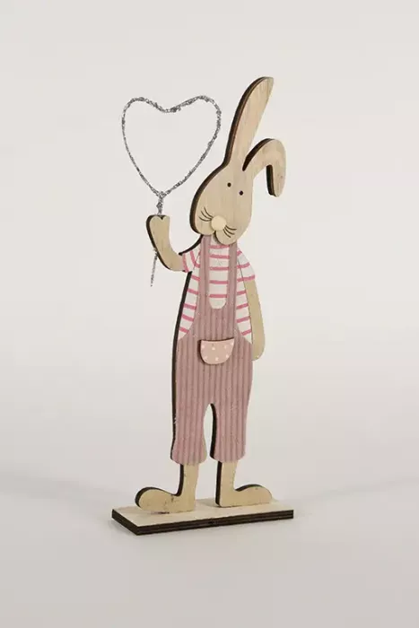 Hase aus Holz mit Herz - rosa