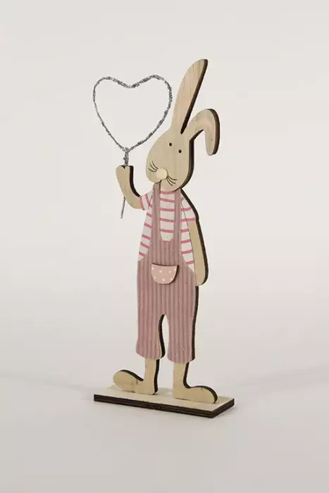 Hase aus Holz mit Herz - rosa