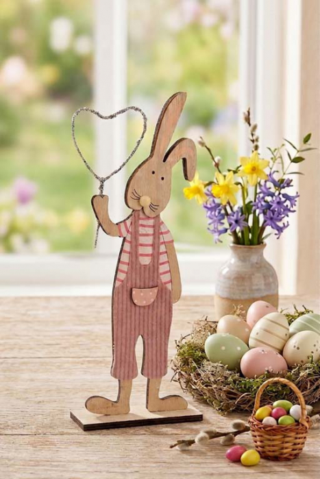 Osterhase aus Holz mit Herz - rosa