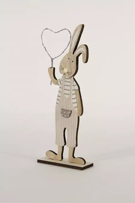 Preview: Hase aus Holz mit Herz beige