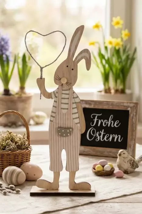 Hase aus Holz mit Herz beige