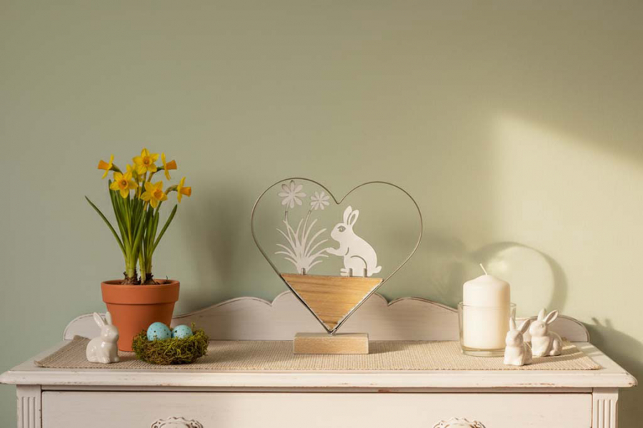 Preview: Herz mit Hase aus Metall Holz