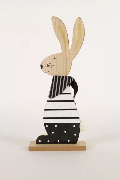 Preview: Hase aus Holz schwarz Streifen