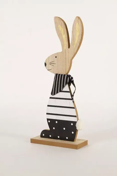 Preview: Hase aus Holz schwarz Streifen