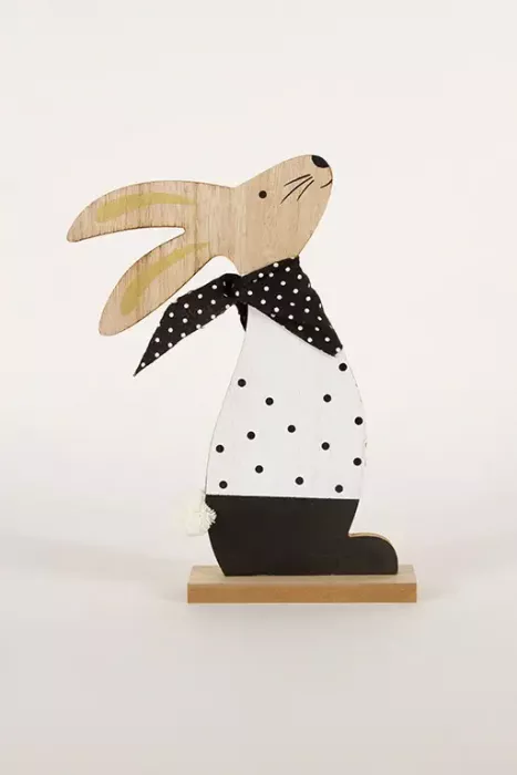 Preview: Hase aus Holz schwarz Punkte