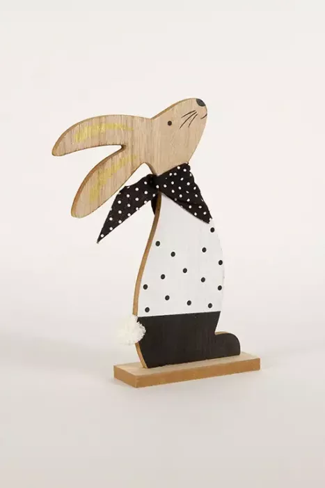 Preview: Hase aus Holz schwarz Punkte