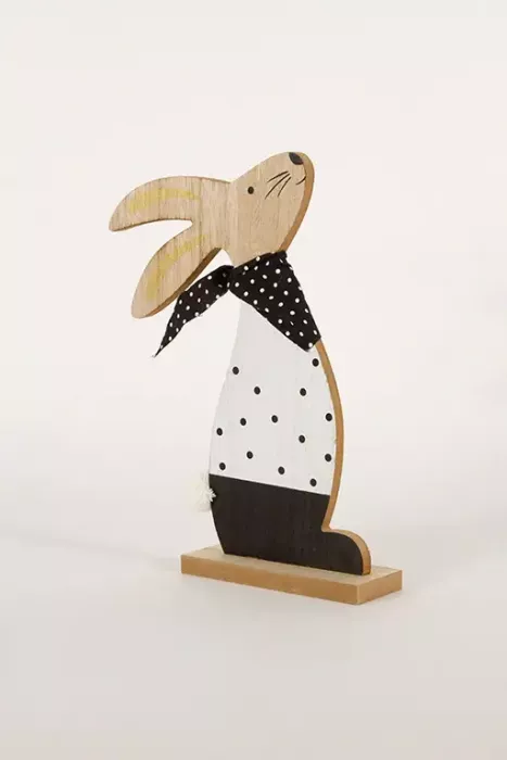 Preview: Hase aus Holz schwarz Punkte