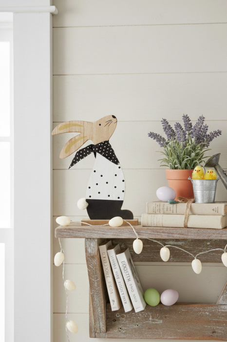 Preview: Hase aus Holz schwarz Punkte