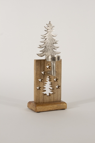 Teelichthalter Tannenbaum aus Metall Holz 32 cm
