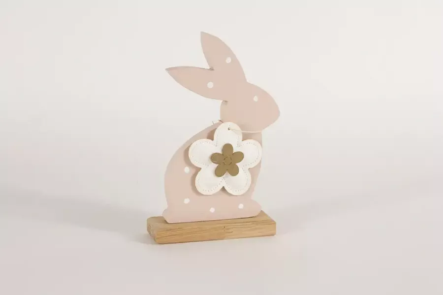 Preview: Lackierter Osterhase aus Holz auf Eichensockel in mandel